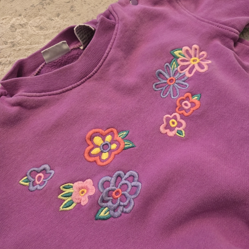 Vintage The Children's Place Purple Floral Embroidered Sweatshirt Pants 2pc Set - Picture 7 of 7